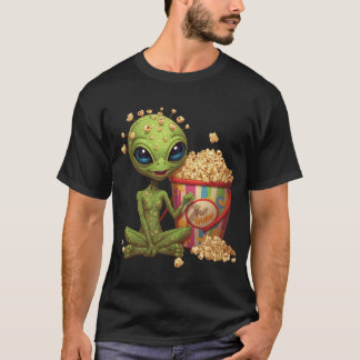 ポップコーン エイリアン – 楽しい映画のお菓子アート Tシャツ