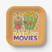 ポップコーン＆ソーダ デュオ - 映画の夜の雰囲気 ペーパープレート (正面)