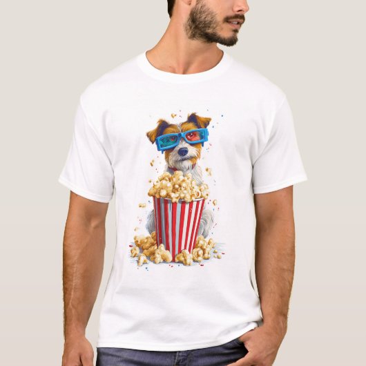 ポップコーン・パピー � 映画の夜の犬 Tシャツ (正面)