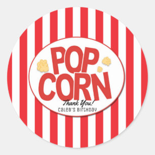 ポップコーン 赤と白のストライプ 映画パーティー景品 ラウンドシール