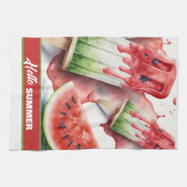ポップスとスイカ、HELLO SUMMER キッチンタオル