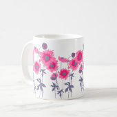 ポップスのピンクとグレーのグラフィックアートフローラマグカップ コーヒーマグカップ (正面左)