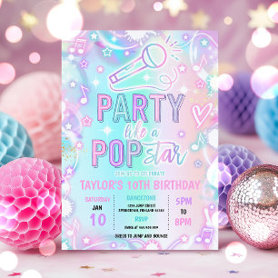ポップスター ダンス ミュージック タイダイ ネオン グロー 誕生日 招待状