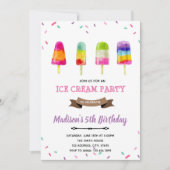 ポップスチクルガールアイスクリーム誕生日の招待 招待状 (正面)