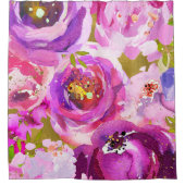 ポップズオブピンクパープル金ゴールドモダントレンディーフローラシック シャワーカーテン (正面)