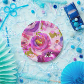 ポップズオブピンクパープル金ゴールドモダントレンディーフローラシック ペーパープレート (パーティー)