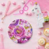 ポップズオブピンクパープル金ゴールドモダントレンディーフローラシック ペーパープレート (パーティー)