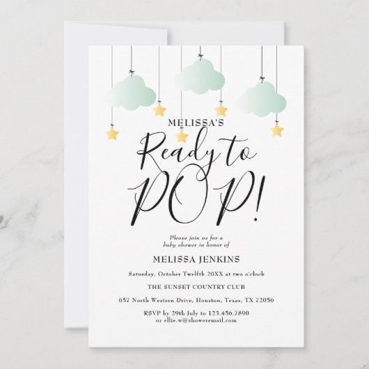 ポップツインクルニュートラルベイビーシャワー準備完了 招待状 (正面)