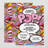 ポップベイビーシャワーモダンピンク 招待状 (正面/裏面)