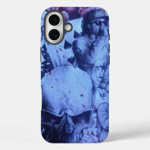 ポップミュージシャン 鮮やかなブルーとパープルの抽象芸術 iPhone 16 PLUSケース