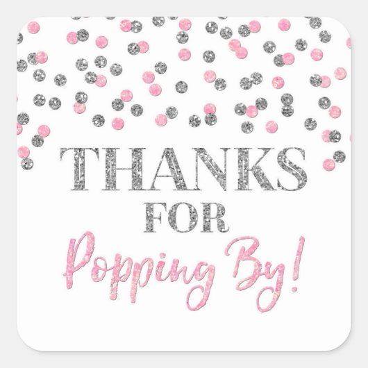 ポップ感謝していス用の銀ピンク紙吹雪 スクエアシール (正面)