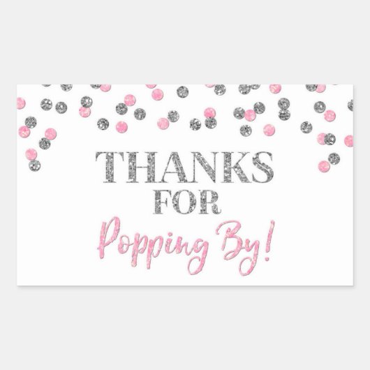 ポップ感謝していス用の銀ピンク紙吹雪 長方形シール (正面)