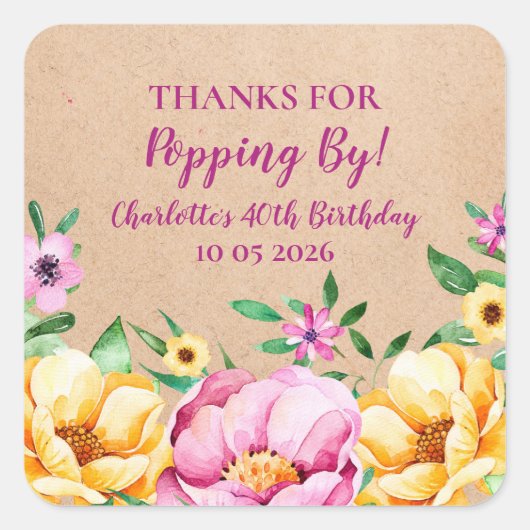 ポップ感謝していプ用春誕生日ラベル スクエアシール (正面)