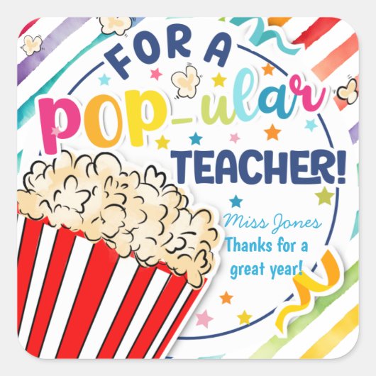 ポップ感謝ポップコーンのボランティア スクエアシール (正面)