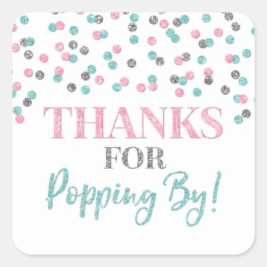 ポップ用シルバーピンク感謝していブルー紙吹雪 スクエアシール (正面)