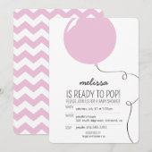 ポップ間近 ピンク風船ガール ベビーシャワー招待状 招待状 (正面/裏面)