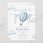 ポップ間近！青い風船の男の子ベイビーシャワー 招待状 (正面/裏面)