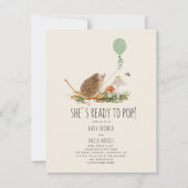 ポップ！きのこ ヒゲ ハリネズミ 風船 緑の赤ちゃん 招待状 (正面)