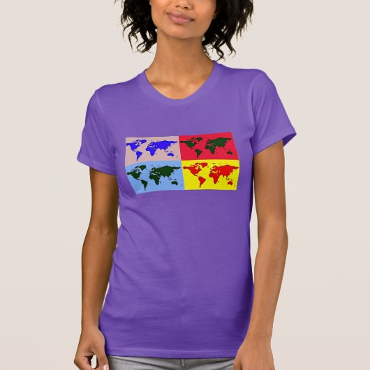 ポップ・アートのなスタイルの世界地図 Tシャツ (正面)