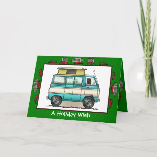 ポップ・アートのな上のキャンピングカーRVのトレーラーの休日の願い シーズンカード (正面)