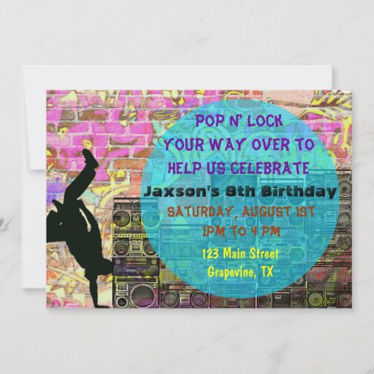 ポップ・アートのなNロックのブレイクダンスの80年代の誕生会の招待 招待状 (正面)
