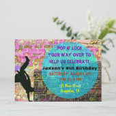 ポップ・アートのなNロックのブレイクダンスの80年代の誕生会の招待 招待状 (スタンド正面)