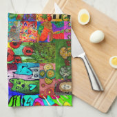 ポップ・アートのアートカラフルミックスメディアコラージキッチンタオル キッチンタオル (四つ折り)