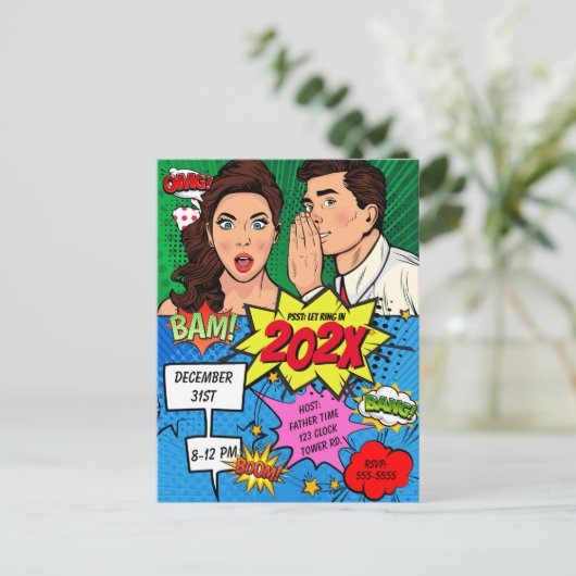 ポップ・アートのアートニューイヤーイブパーティー漫画 ポストカード (スタンド正面)