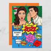 ポップ・アートのアートニューイヤーイブパーティー漫画 招待状 (正面/裏面)