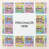 ポップ・アートのアートバーガー（ハンバーガー） ガラスコースター (正面)