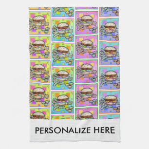 ポップ・アートのアートバーガー(ハンバーガー) キッチンタオル