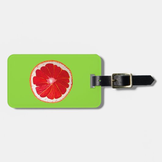 ポップ・アートのアートピンクのグレープフルーツオリジナル水彩 ラゲッジタグ (正面横)