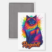 ポップ・アートのア鮮やかートのラグドール猫 – ネオカラフルン通り マグネット (正面/裏面)