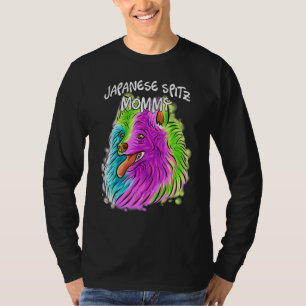 ポップ・アートのカラフルポートレート日本のスピッツ犬ママ Tシャツ