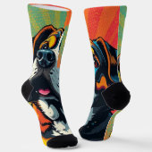 ポップ・アートのカラフルArt Dogイラストレーションはっきりした&おもしろいペット ソックス (傾斜あり)