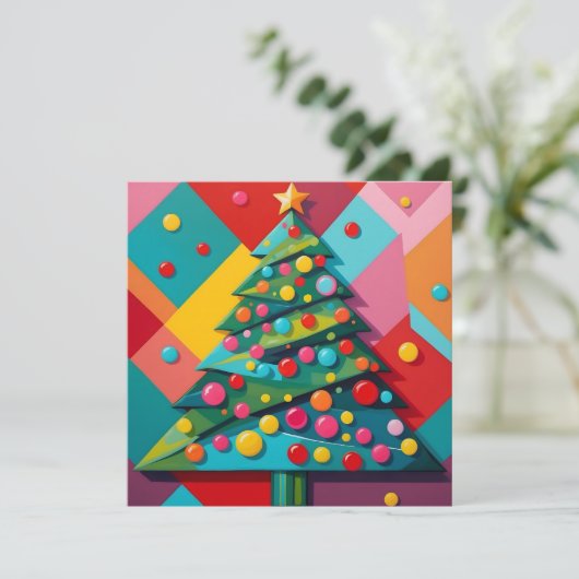 ポップ・アートのクリスマスツリーのキャンディアート幾何学的デザイン シーズンカード (スタンド正面)