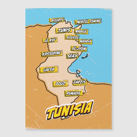 ポップ・アートのチュニ図解入りの、写真付きのシアの地図 (正面)