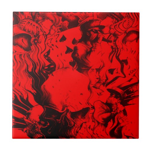 ポップ・アートのミュージシャンポートレート鮮やかin Red Colors Art タイル (正面)