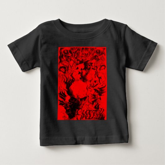 ポップ・アートのミュージシャンポートレート鮮やかin Red Colors Art ベビーTシャツ (正面)