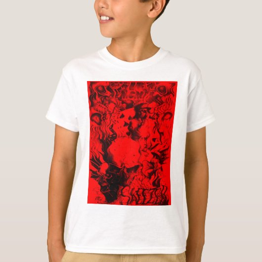 ポップ・アートのミュージシャンポートレート鮮やかin Red Colors Art Tシャツ (正面)