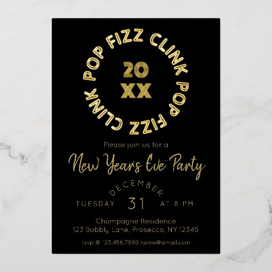ポップ・アートのモダンFizz Clink大晦日パーティー 箔シーズンカード (正面)