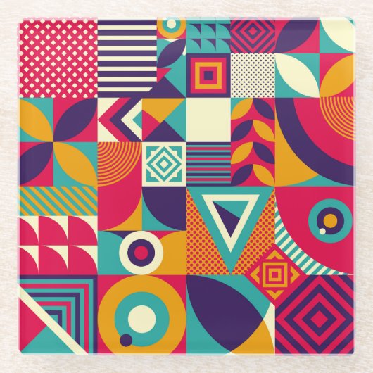 ポップ・アートの抽象芸術幾何形状、シームレスなパターン。 ガラスコースター (正面)