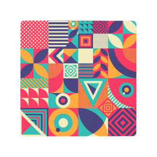 ポップ・アートの抽象芸術幾何形状、シームレスなパターン。 メタルプリント