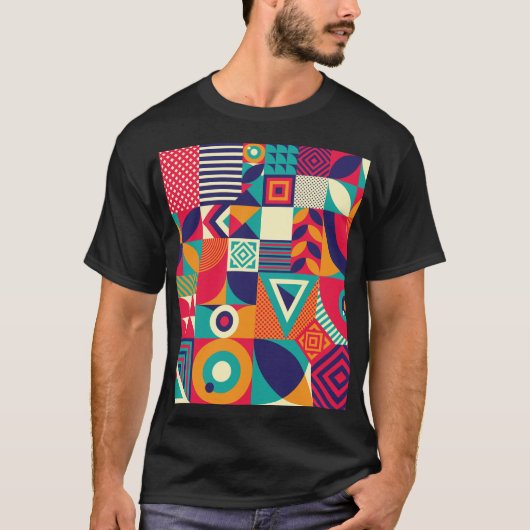 ポップ・アートの抽象芸術幾何形状、シームレスなパターン。 Tシャツ (正面)