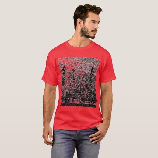 ポップ・アートの点々のあるArt Red New York Cityアートワーク Tシャツ (正面フル)