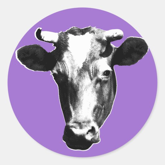 ポップ・アートの牛 ラウンドシール (正面)