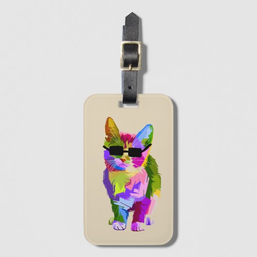ポップ・アートの猫カッコいい猫アート ラゲッジタグ (正面縦)