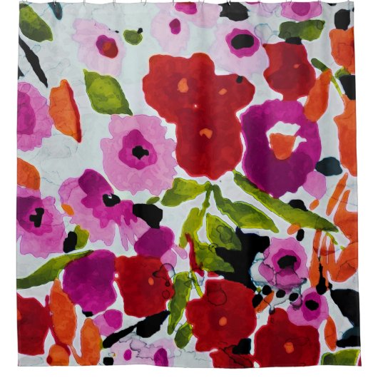 ポップ・アートの色はっきりしたのInky Water色の花の シャワーカーテン (正面)