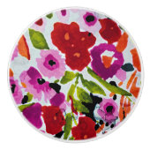 ポップ・アートの色はっきりしたのInky Water色の花の セラミックノブ (正面)