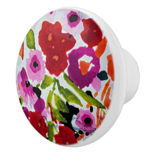 ポップ・アートの色はっきりしたのInky Water色の花の セラミックノブ